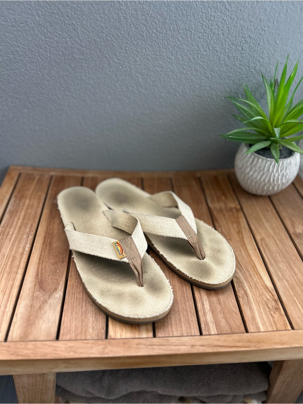 Rainbows- Beige Canvas Women's Flip Flop Sandals